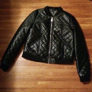 Balck Leatherette Bomber Jacket